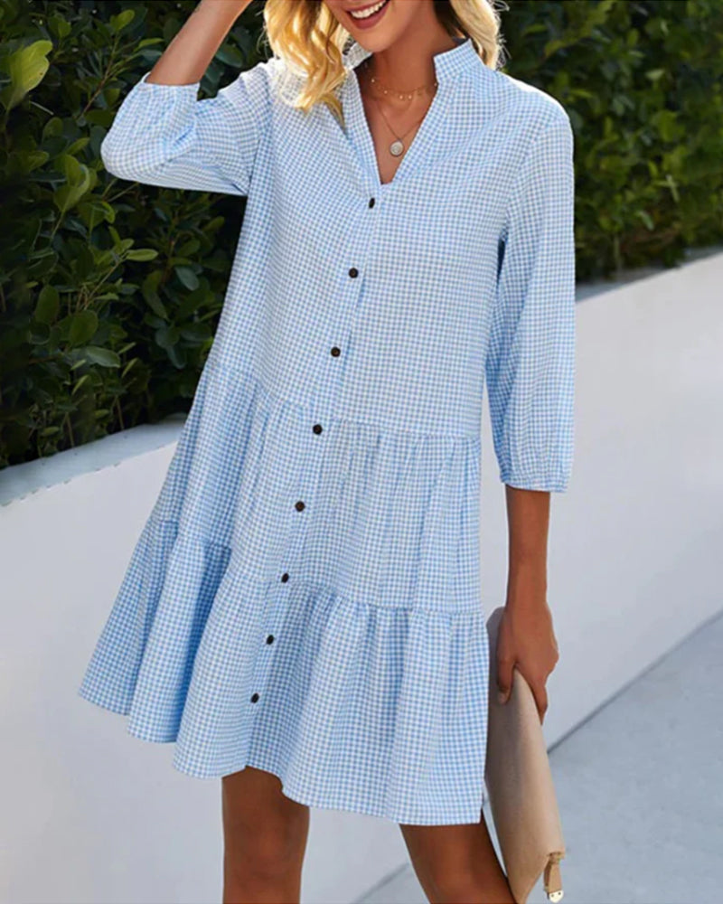 Stand Collar Plaid Print Dress