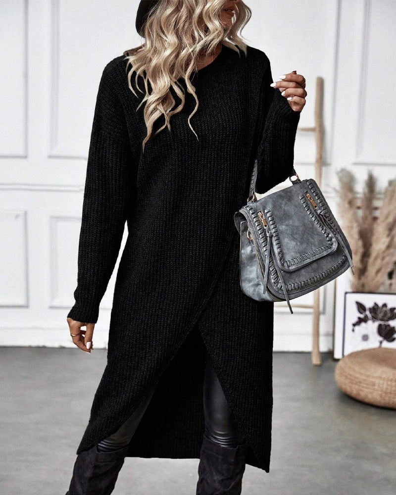 Irregular hem solid color sweater dress