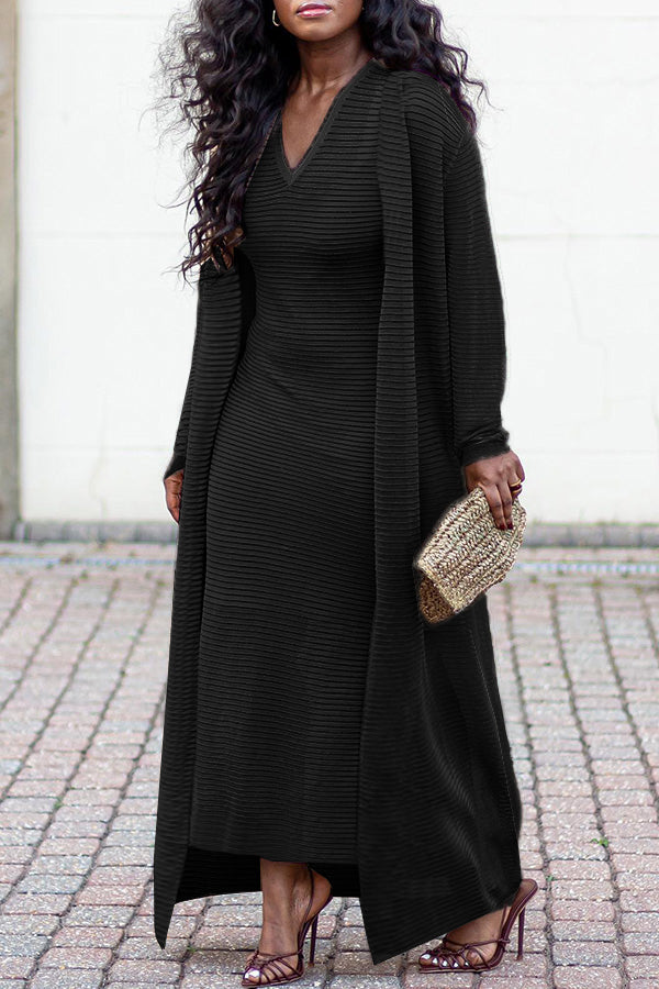 Textured Knit Dress & Kimono Set