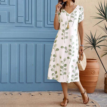 Casual Leaf Print Dress