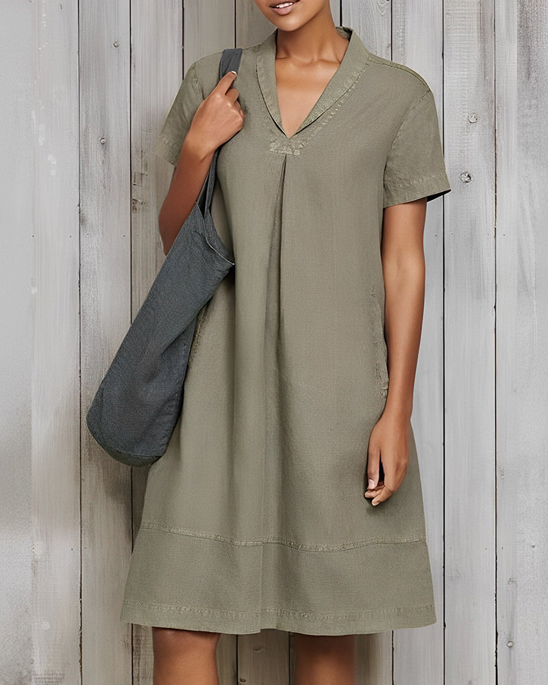 Cotton and linen solid color loose dress