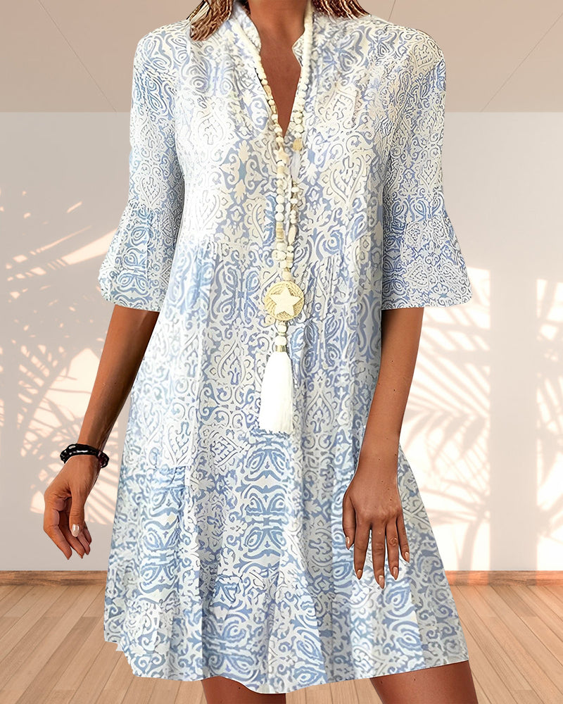 Printed half-sleeve elegant dress