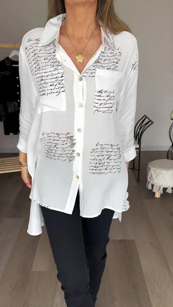 Sofia - Letter Print Fashion Lapel Shirt