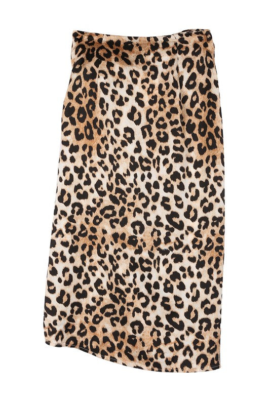 SATIN LEOPARD TIE SKIRT