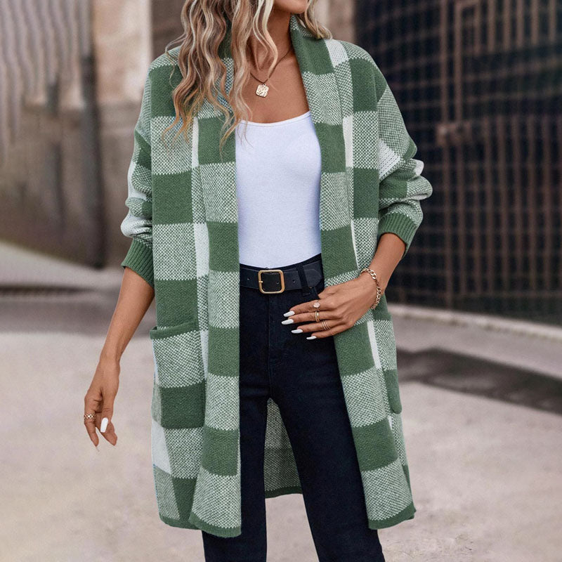 Casual Plaid Knitted Cardigan