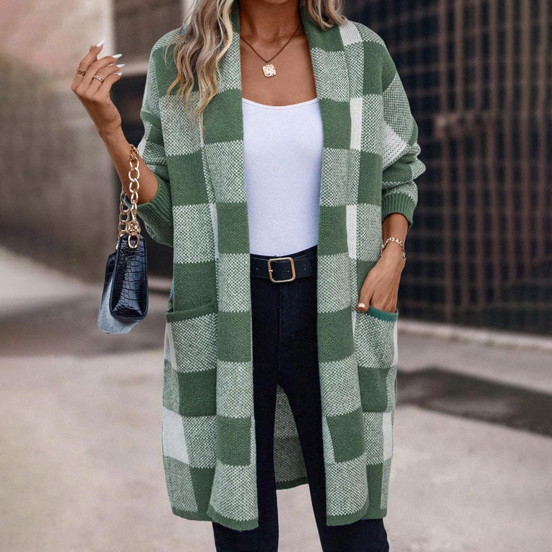 Casual Plaid Knitted Cardigan