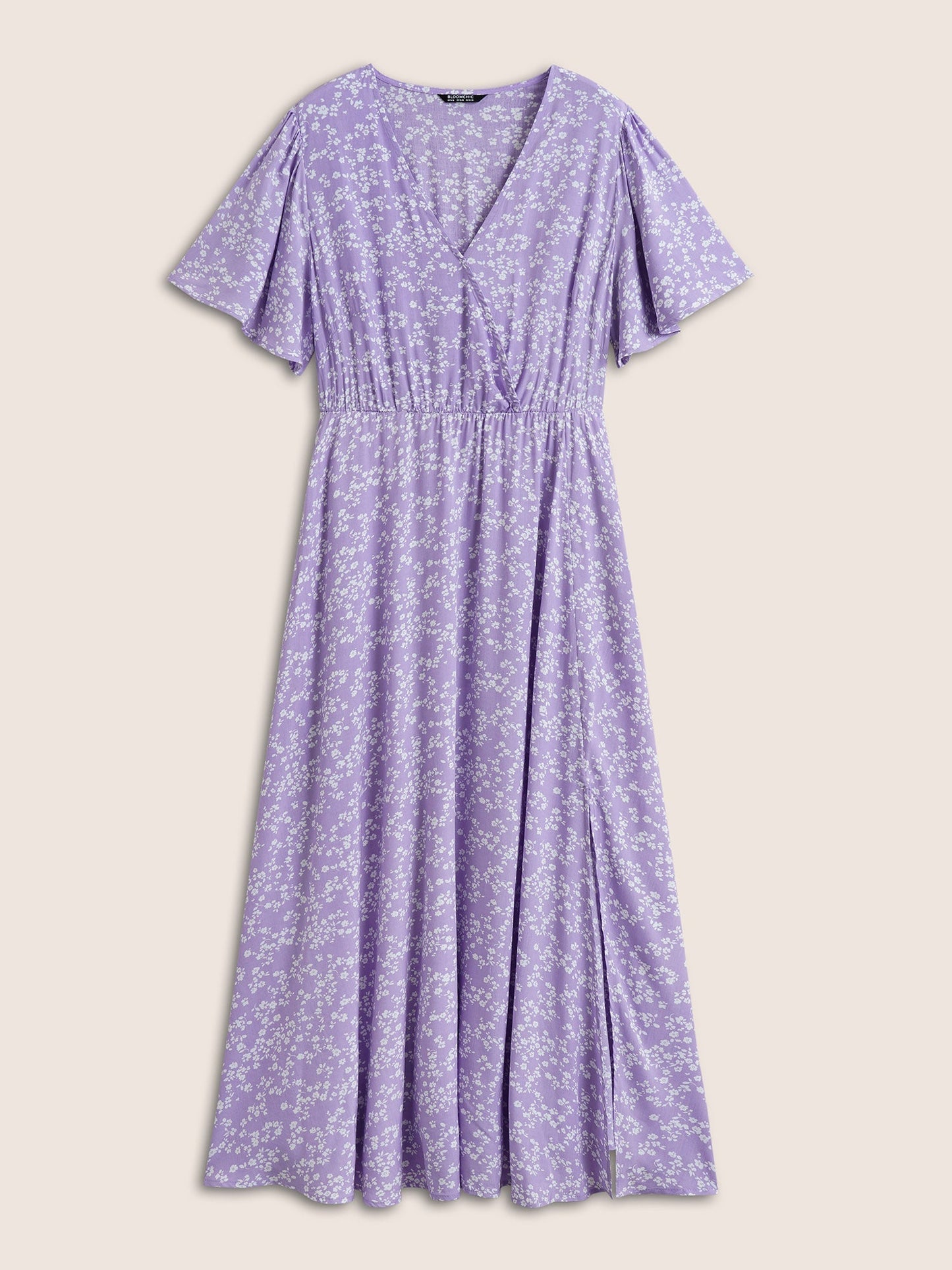 Bloom Dress - Flutter Sleeve Ditsy Floral Bag Split Maxi Dress