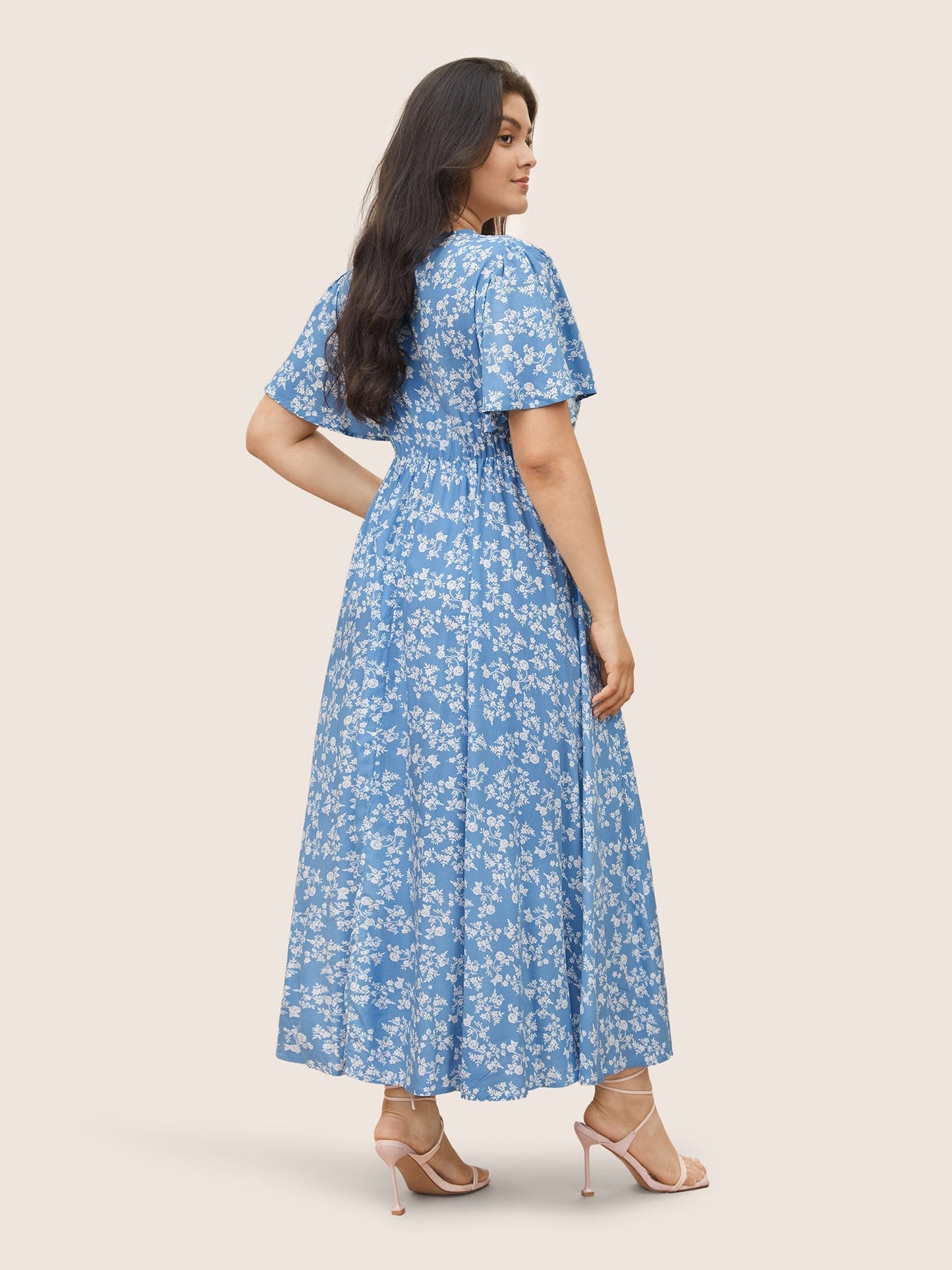 Bloom Dress - Flutter Sleeve Ditsy Floral Bag Split Maxi Dress