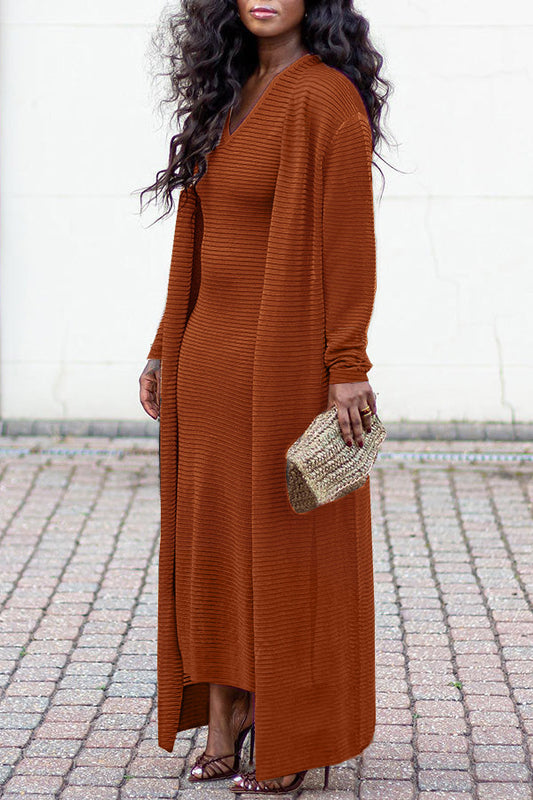 Textured Knit Dress & Kimono Set