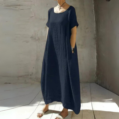 DIANA | LOOSE LINEN DRESS WITH SIDE POCKETS