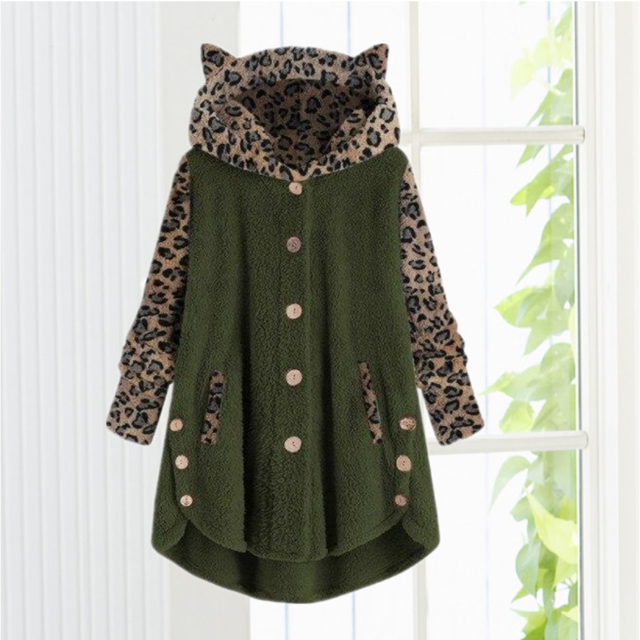 Leopard Patchwork Cat Ears Coat