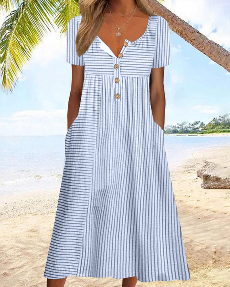 Striped Print Short Sleeve Dress