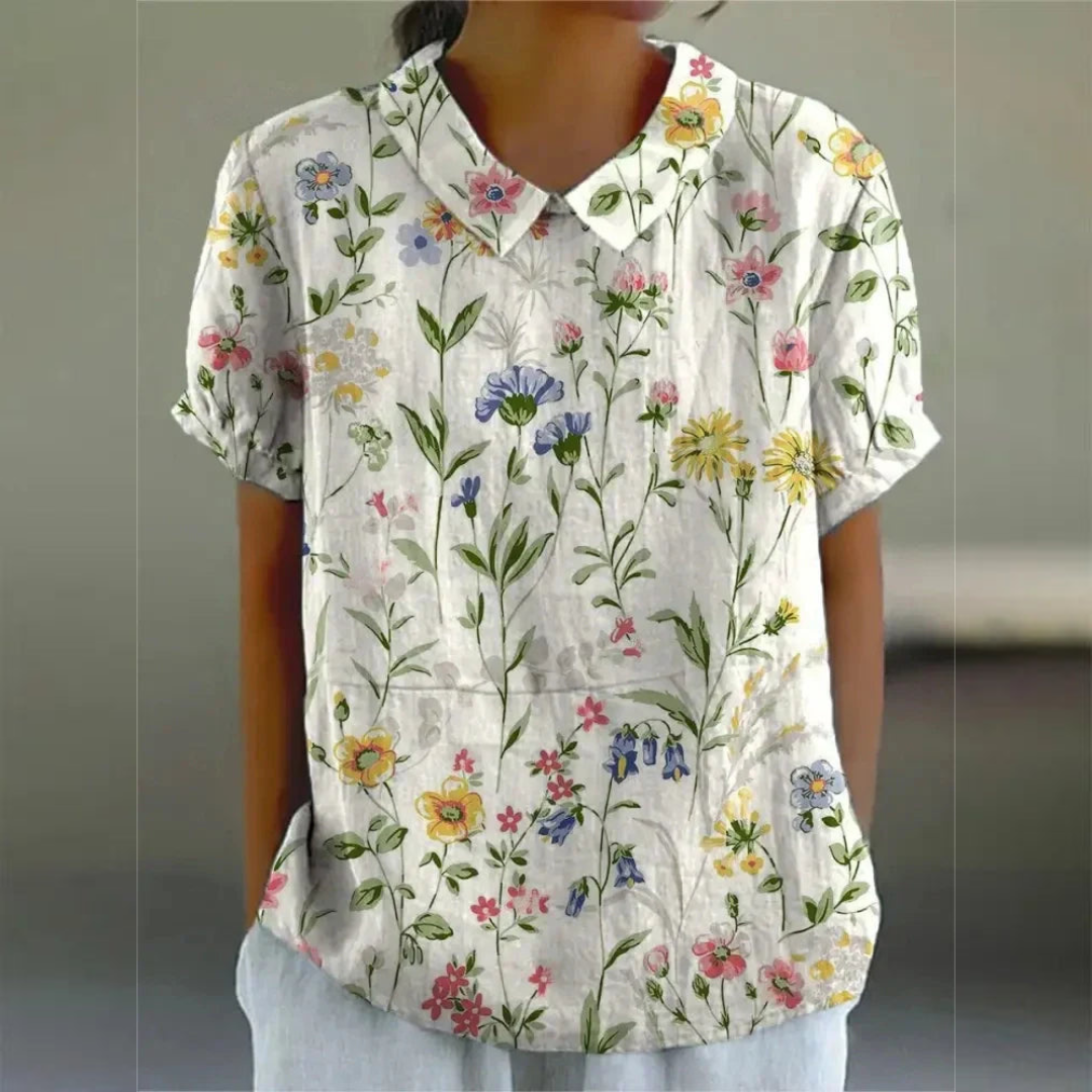 Melinda | Floral Cotton-linen Blouse