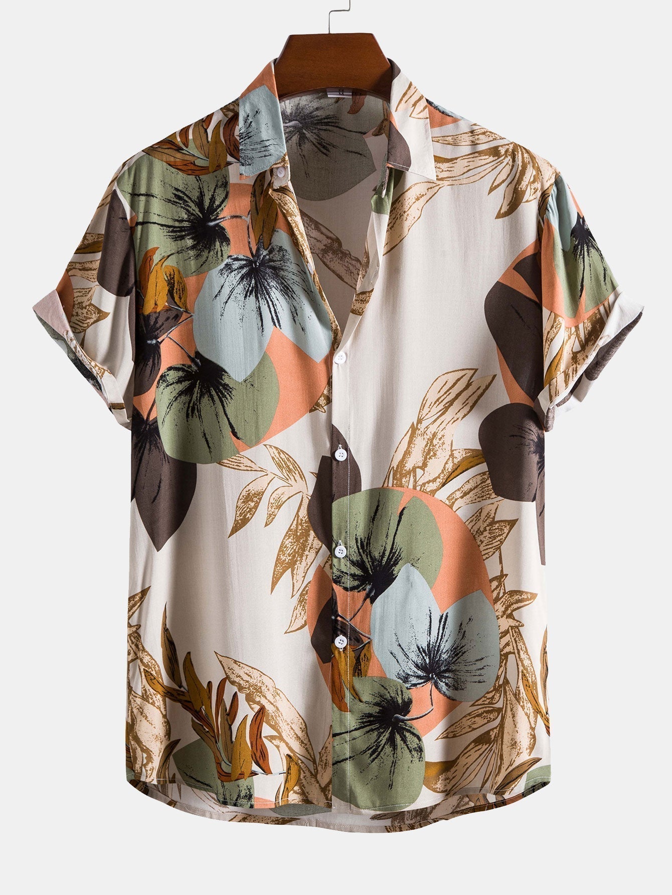 Shirt with Tropical Pattern and Structured Cotton Shorts