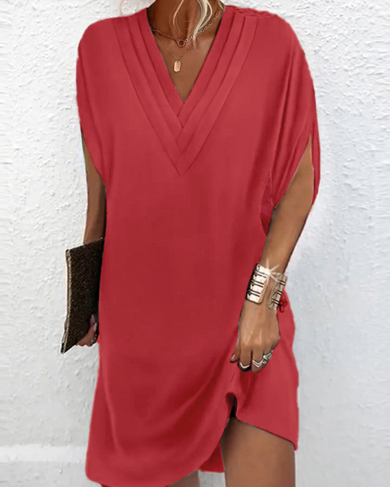 Slit sleeve solid color elegant dress