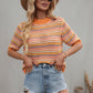 SAYLOR STRIPPED HALF SLEEVE KNIT TOP