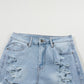 DISTRESS RAW HEM DENIM SHORTS