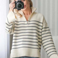 SAMA - ZIPPERED SWEATER WITH STRIPED TRICOT COLLAR