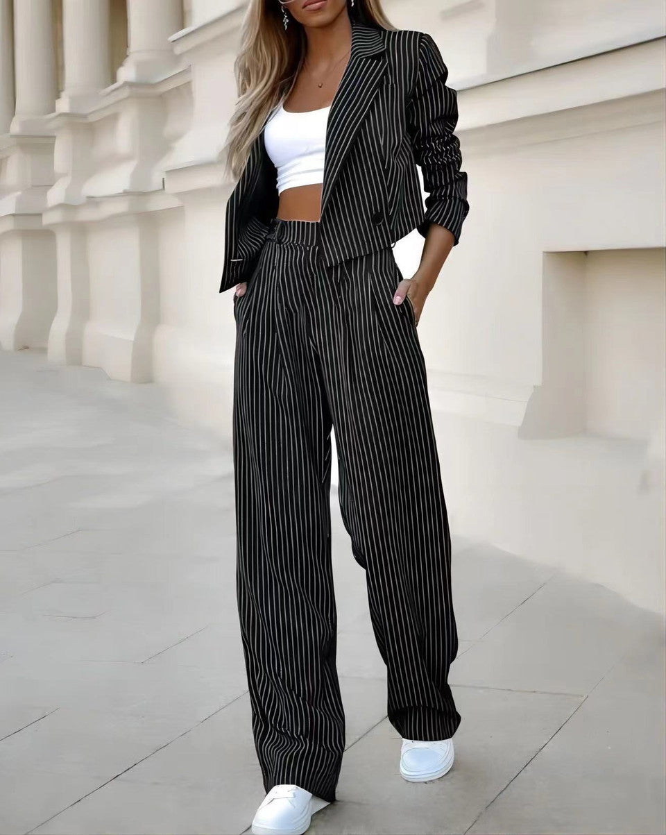 Mary - Striped Suit With Short Lapels and Straight Leg Pants