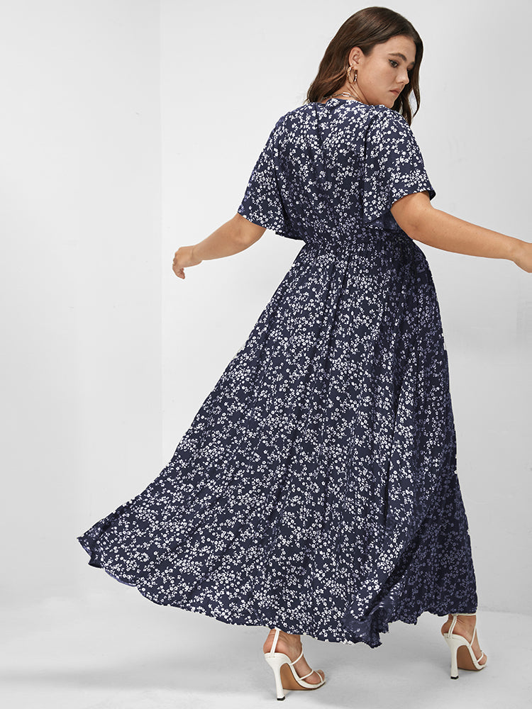 Bloom Dress - Flutter Sleeve Ditsy Floral Bag Split Maxi Dress