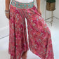 ETHNIC PAISLEY PRINT ELASTIC PATCHWORK WAIST LIGHTWEIGHT PANTS