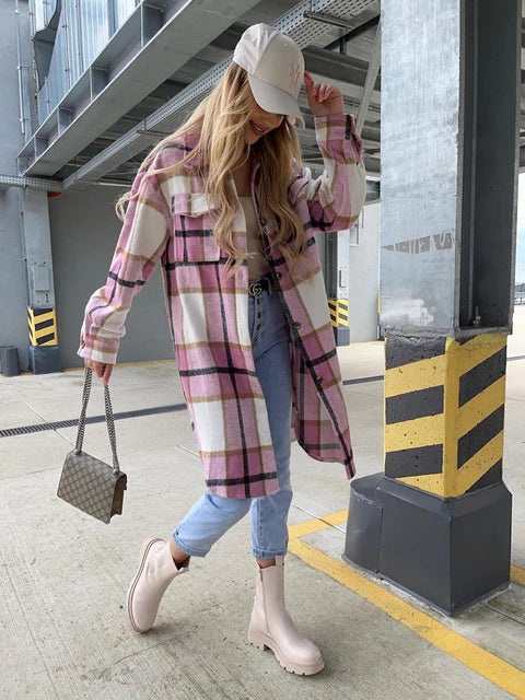 Cara - Fashionable Slim-Fit Checked Coat