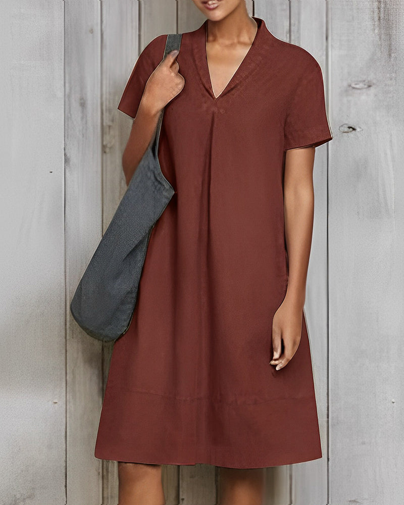 Cotton and linen solid color loose dress