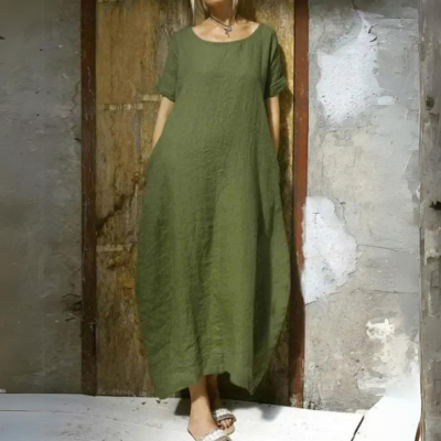 DIANA | LOOSE LINEN DRESS WITH SIDE POCKETS