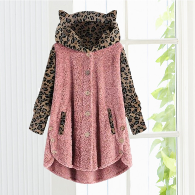 Leopard Patchwork Cat Ears Coat