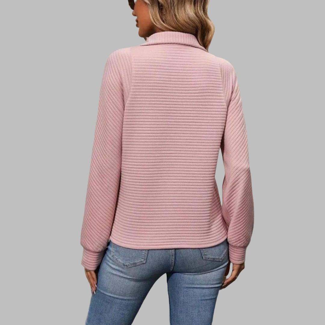 Ella | Elegant V-Neck Sweater With Zipper Neckline