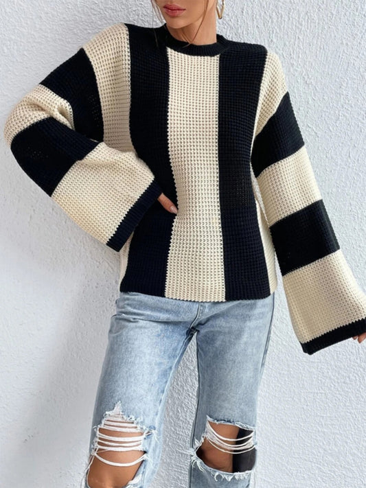 LAUREN STRIPED MOCK NECK LONG SLEEVE