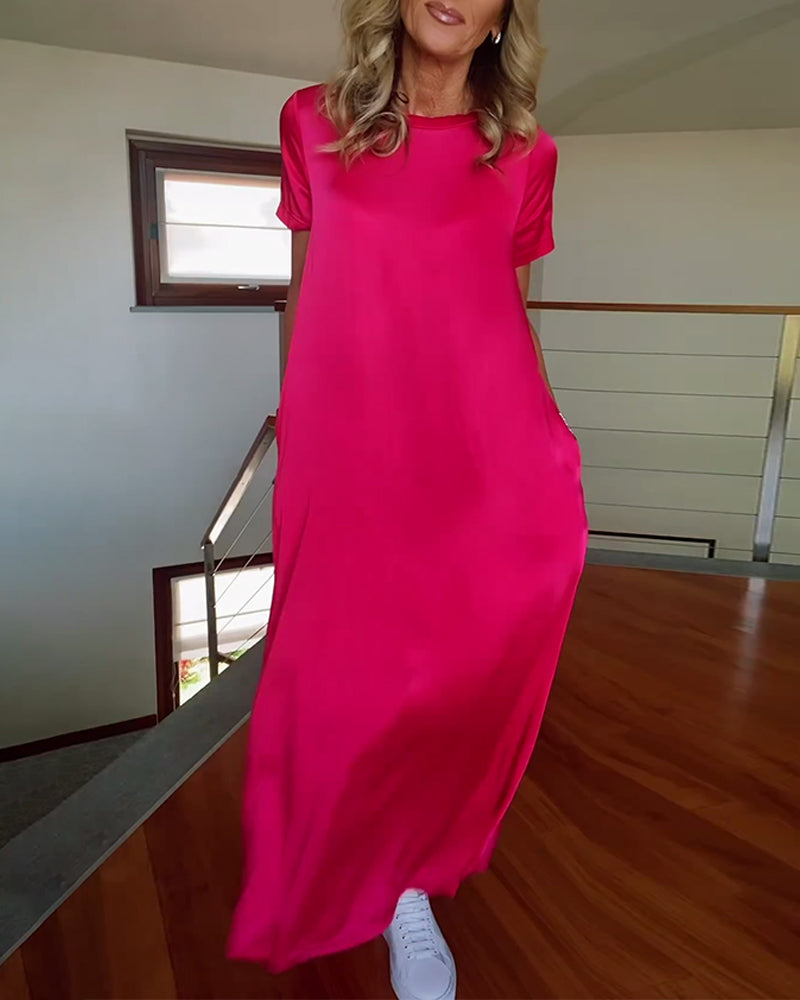 Solid Color Short Sleeve Maxi Dress