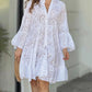 EMMA | V-NECK FLARE SLEEVE EMBROIDERED COTTON DRESS