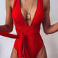 TIED CRISSCROSS ONE-PIECE SWIMSUIT