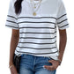 Women's Knitted Striped Button Round Neck Short Sleeve T-Shirt 26924936YM