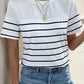 Women's Knitted Striped Button Round Neck Short Sleeve T-Shirt 26924936YM