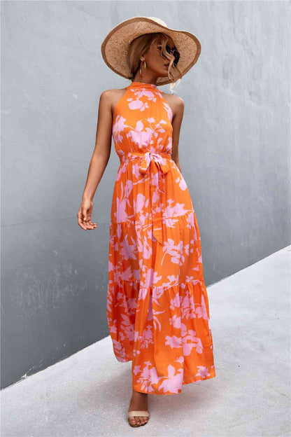 NADIA FLORAL TIE WAIST MAXI DRESS