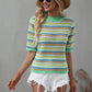 SAYLOR STRIPPED HALF SLEEVE KNIT TOP