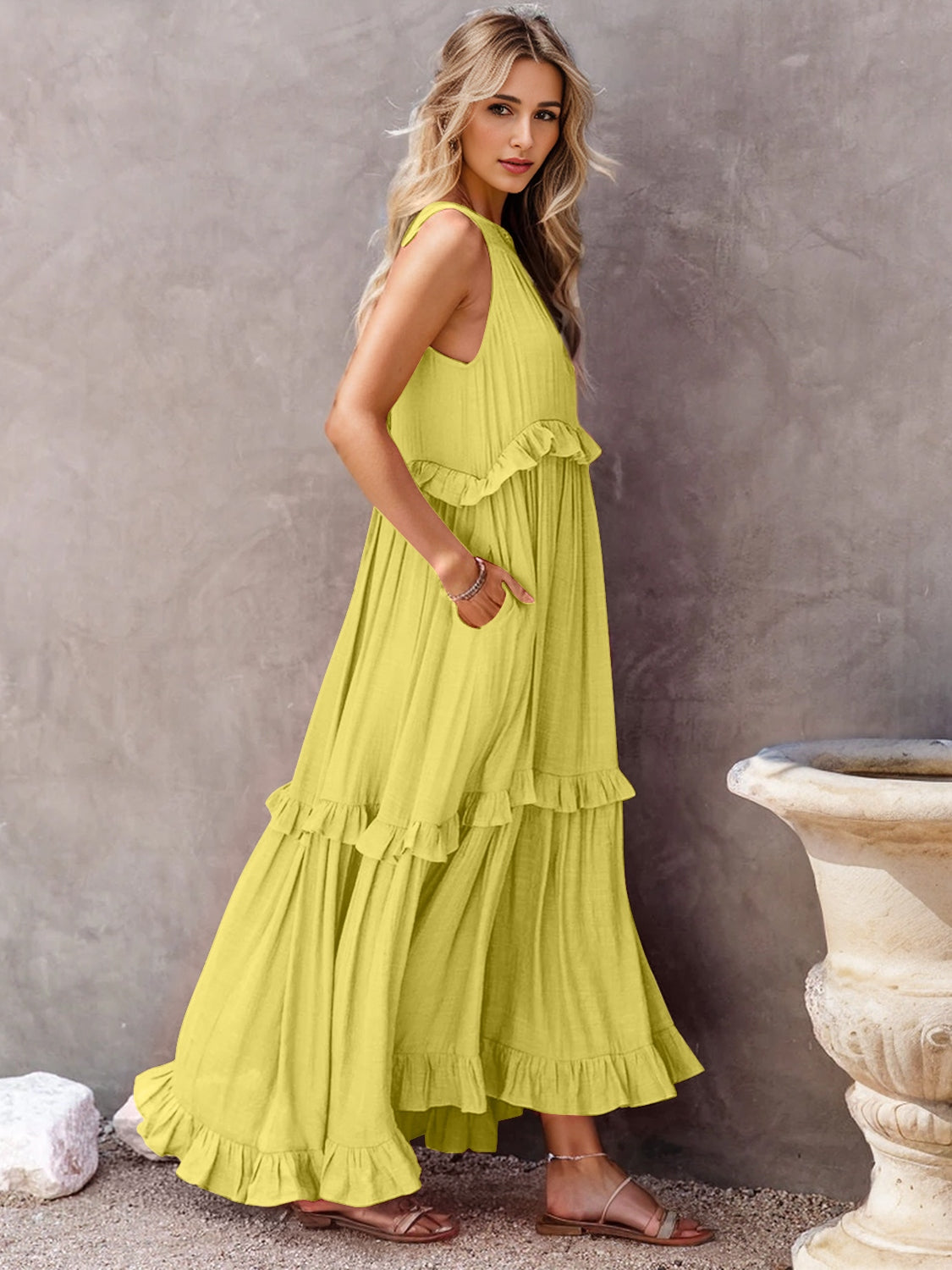 TORI TIERED MAXI DRESS WITH POCKETS