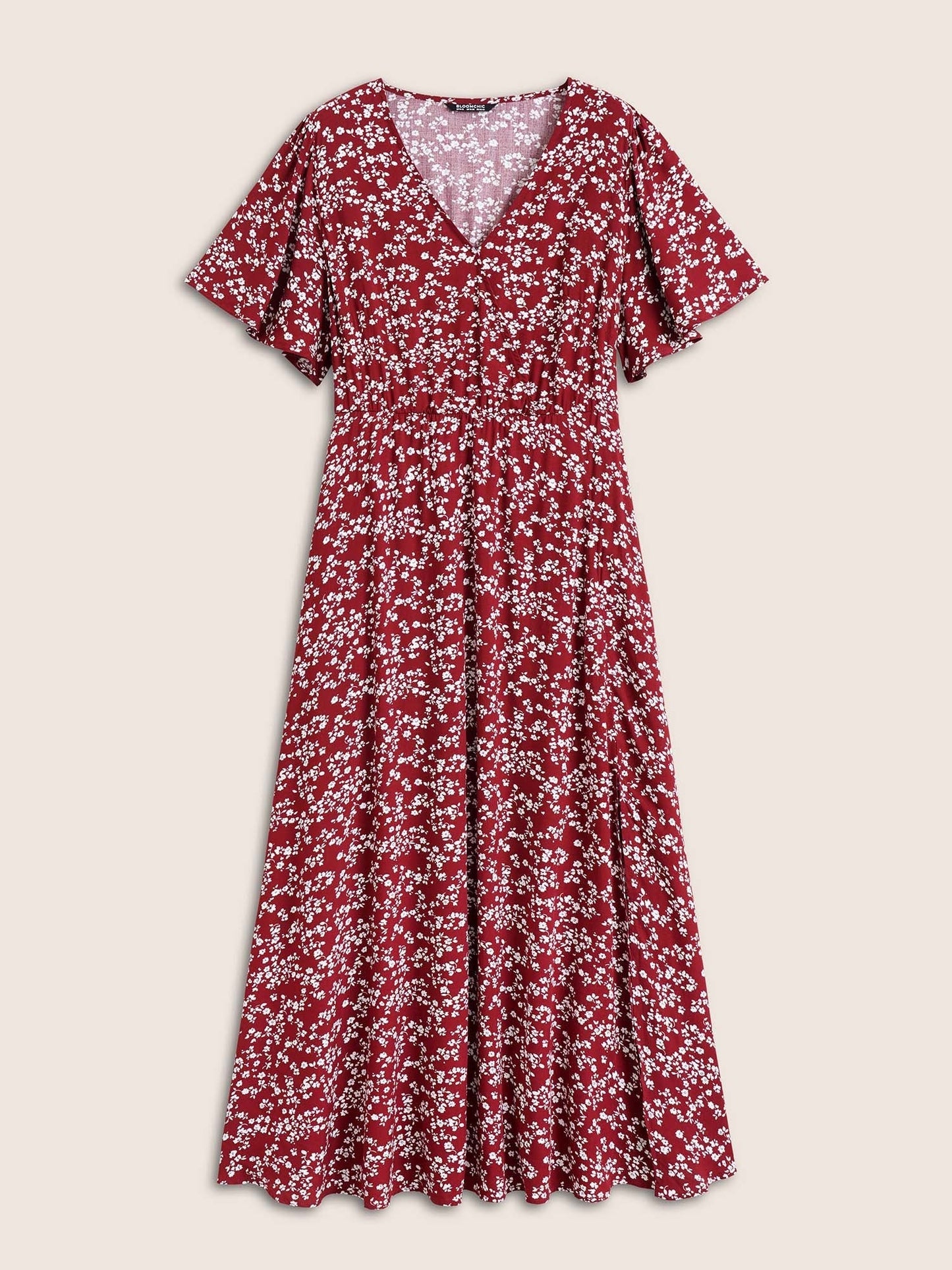 Bloom Dress - Flutter Sleeve Ditsy Floral Bag Split Maxi Dress