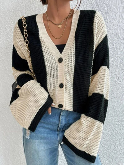 CAROLINE STRIPED BUTTON UP CARDI