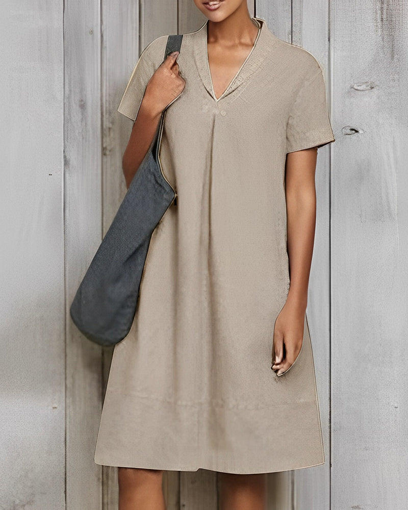 Cotton and linen solid color loose dress