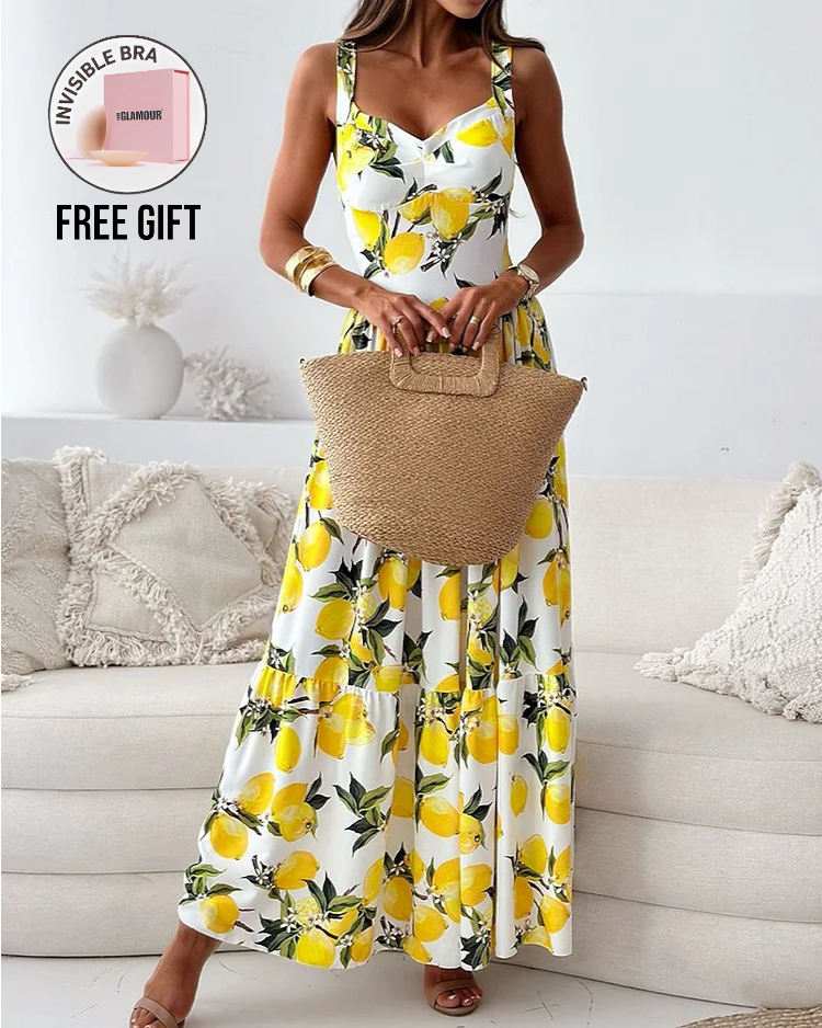 Lemon-Print Strappy Dress + "free" invisible bra