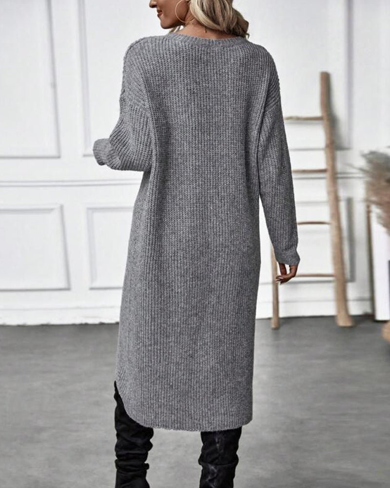 Irregular hem solid color sweater dress