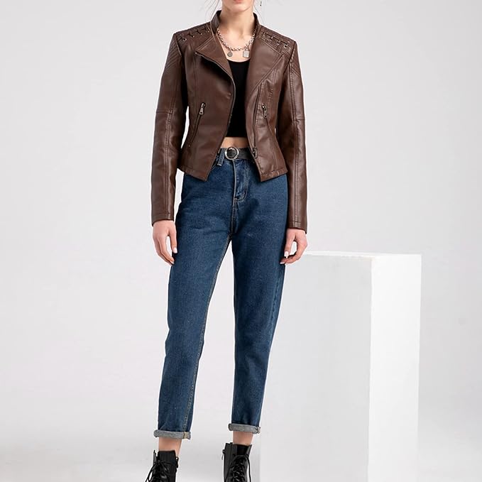 Jill - Stylish Lapel Collar Leather Jacket