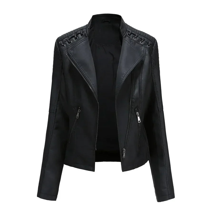 Jill - Stylish Lapel Collar Leather Jacket