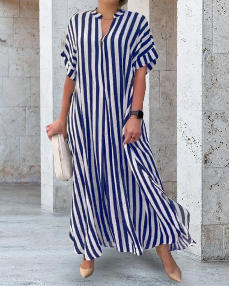 V-neck Shirt Dress in Stripe Print