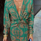 Vintage printed V-neck long-sleeve elegant dress