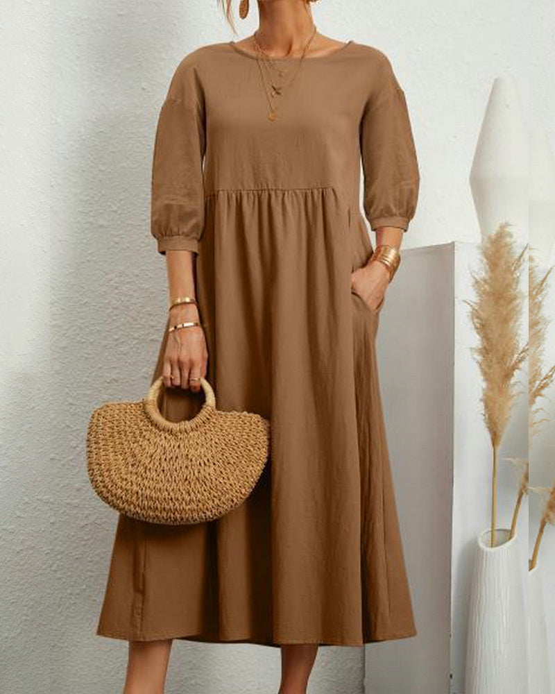 Anna - Lantern Sleeve Midi Dress