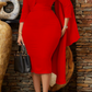 3/4 Sleeve Draped Side Bodycon Dress